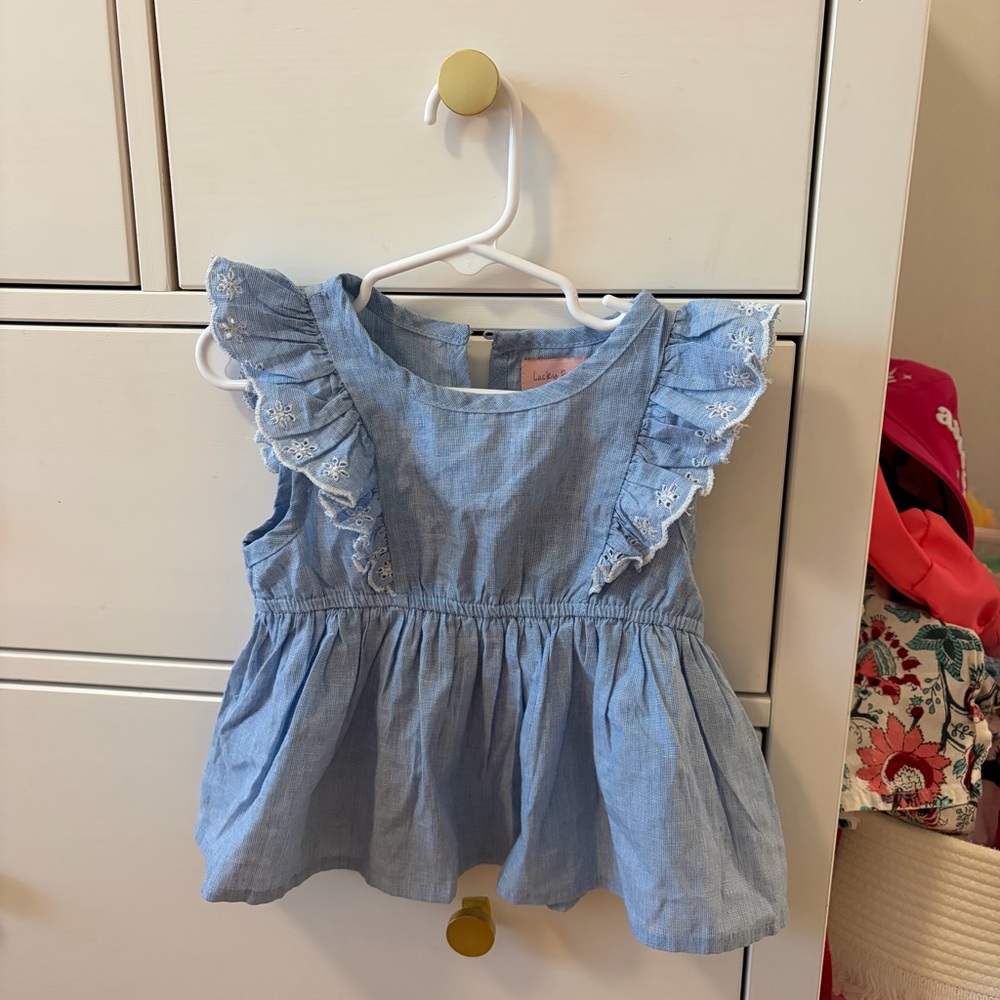 Lucky Penny Chambray Eyelet Ruffle Shirt Size 3T
